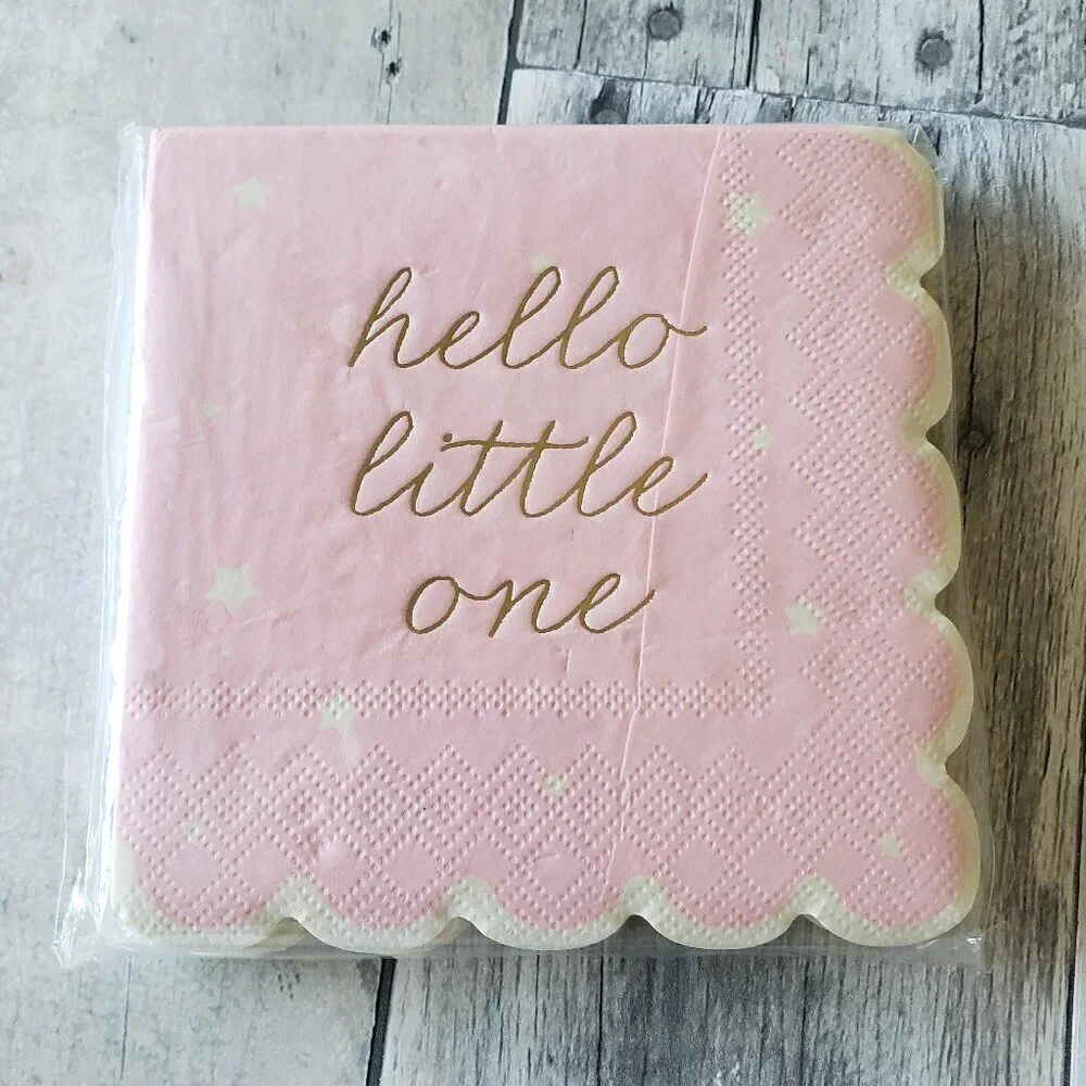 Hello Little One Gender Reveal or Baby Shower Paper Napkins 16 Pink & 16 Blue